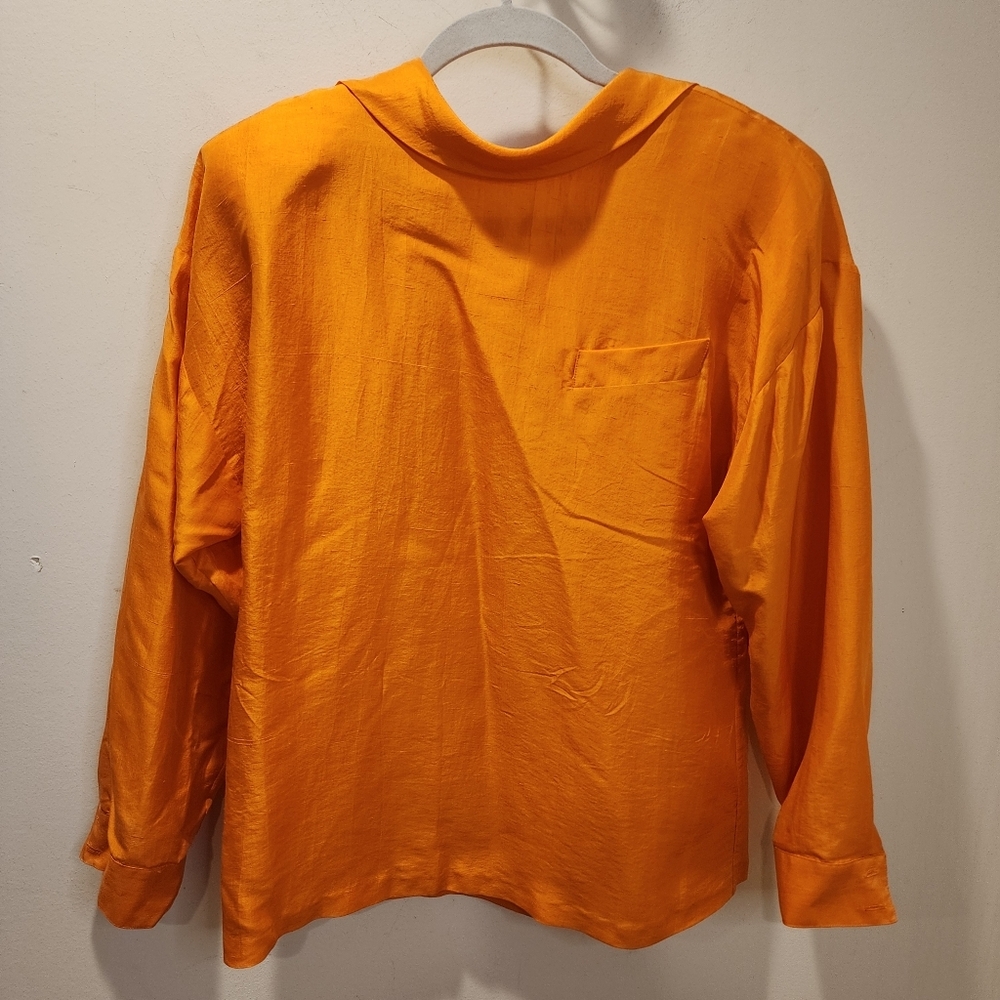 CHAR Vintage  Vibrant Orange Long Sleeve 100% Silk  Blouse Size 10